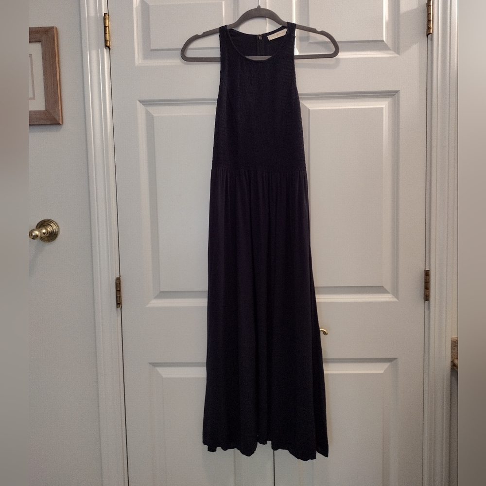Tory Burch Smocked Navy Blue Maxi Razor Back Dress w/ Pockets S/M